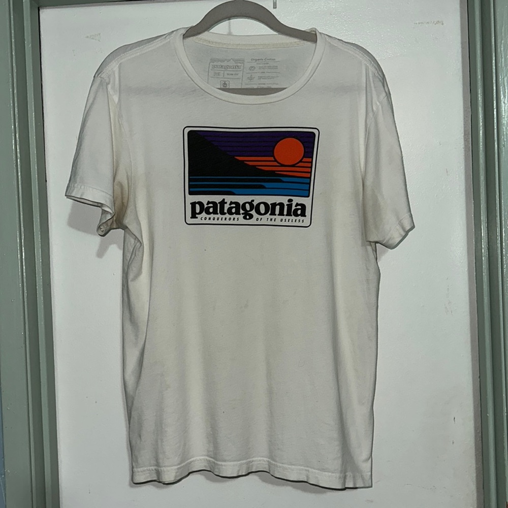 Mens Patagonia White Slim Fit Graphic Tee Shirt
